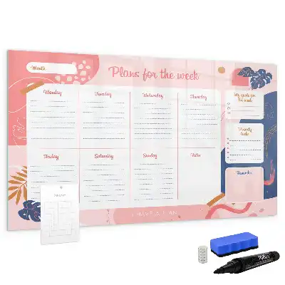 Magnetic glass weekly planner board dry erase surface