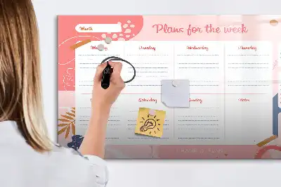 Magnetic glass weekly planner board dry erase surface