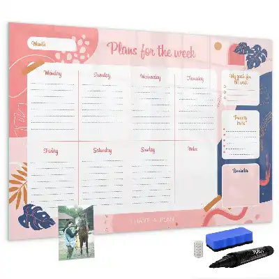 Magnetic glass weekly planner board dry erase surface