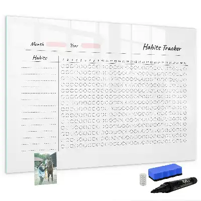 Magnetic glass dry erase board habit tracker
