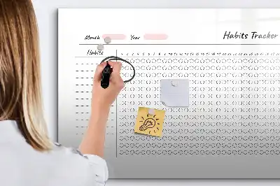 Magnetic glass dry erase board habit tracker