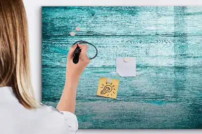 Magnetic glass dry erase board in old blue wood finish
