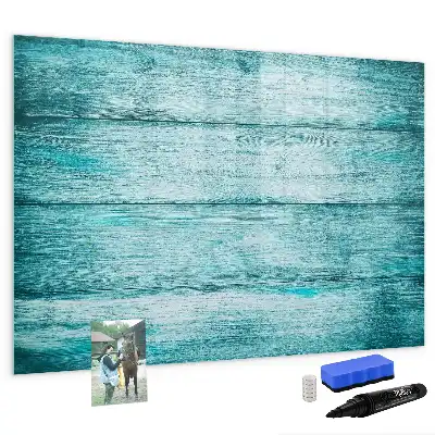Magnetic glass dry erase board in old blue wood finish