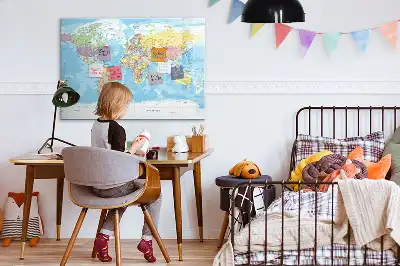 Magnetic marker board with a political world map