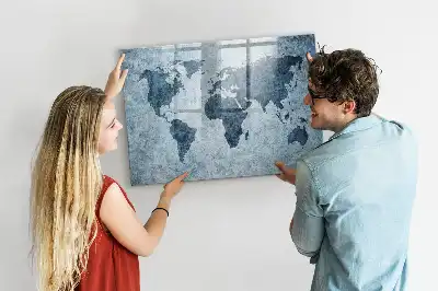 Magnetic marker board painted world map design