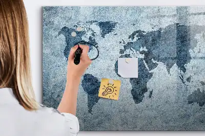 Magnetic marker board painted world map design