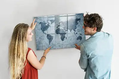 Magnetic marker board painted world map design