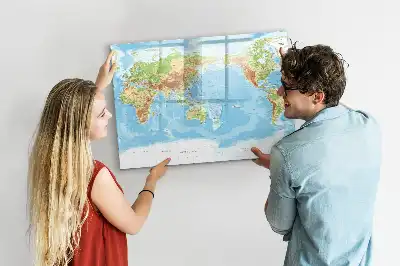 Magnetic glass dry erase board physical world map design