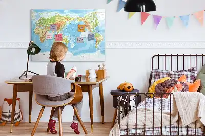 Magnetic glass dry erase board physical world map design