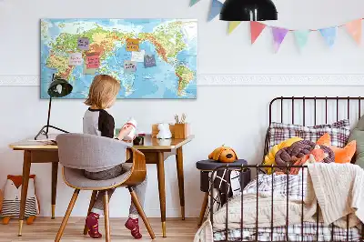 Magnetic glass dry erase board physical world map design