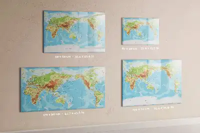 Magnetic glass dry erase board physical world map design