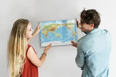 Magnetic glass dry erase board physical world map design