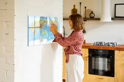 Magnetic glass dry erase board physical world map design