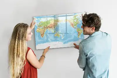 Magnetic glass dry erase board physical world map design