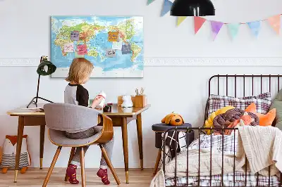 Magnetic glass dry erase board physical world map design