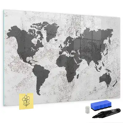 Magnetic glass dry erase board world map on concrete design