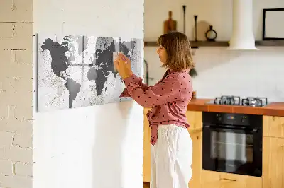 Magnetic glass dry erase board world map on concrete design