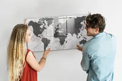 Magnetic glass dry erase board world map on concrete design