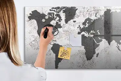 Magnetic glass dry erase board world map on concrete design