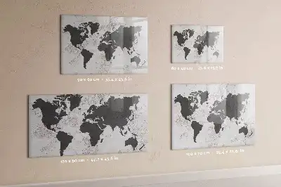 Magnetic glass dry erase board world map on concrete design
