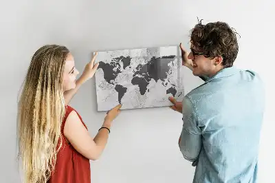 Magnetic glass dry erase board world map on concrete design