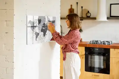 Magnetic glass dry erase board world map on concrete design