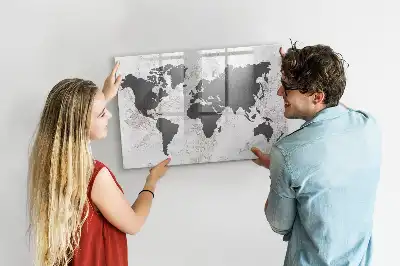 Magnetic glass dry erase board world map on concrete design