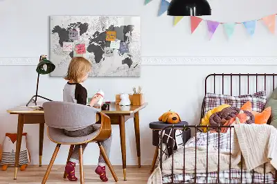 Magnetic glass dry erase board world map on concrete design