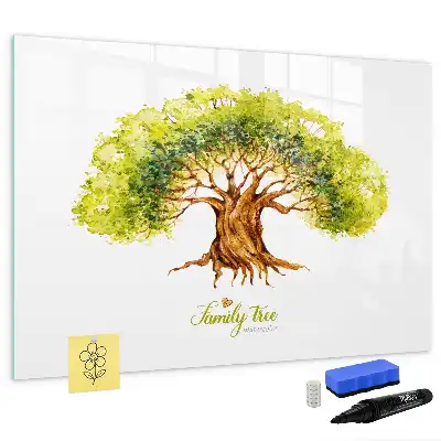 Magnetic glass dry erase board with family tree design
