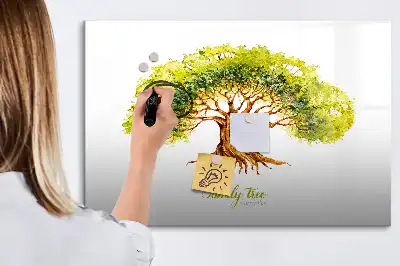 Magnetic glass dry erase board with family tree design