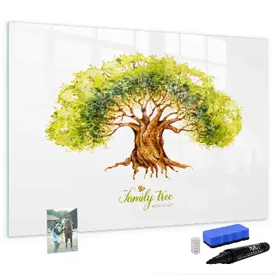 Magnetic glass dry erase board with family tree design