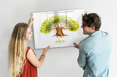 Magnetic glass dry erase board with family tree design