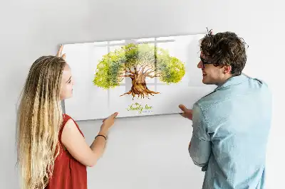 Magnetic glass dry erase board with family tree design