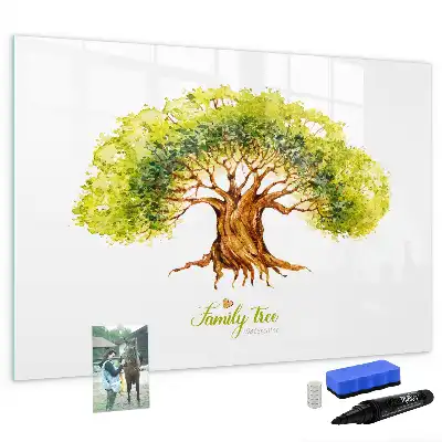 Magnetic glass dry erase board with family tree design