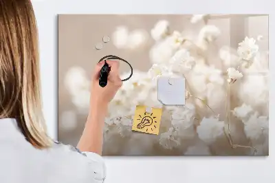 Magnetic marker board with small white flowers print