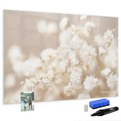 Magnetic marker board with small white flowers print