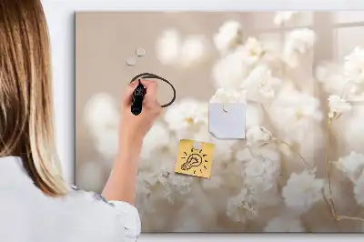 Magnetic marker board with small white flowers print