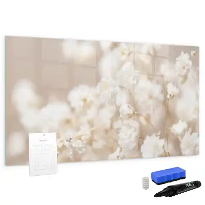 Magnetic marker board with small white flowers print