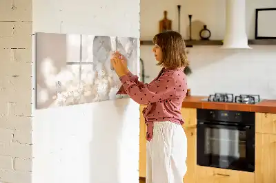Magnetic marker board with small white flowers print
