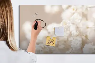 Magnetic marker board with small white flowers print