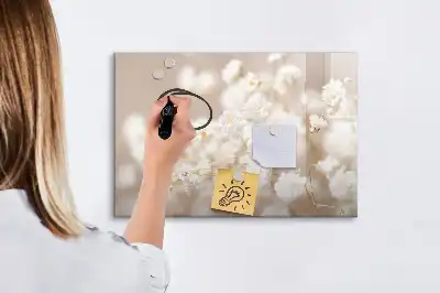 Magnetic marker board with small white flowers print