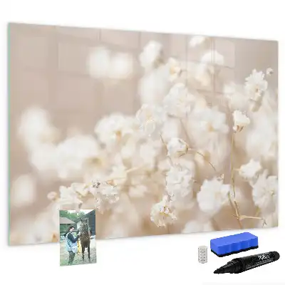 Magnetic marker board with small white flowers print