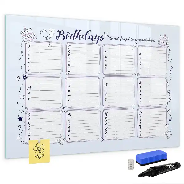 Magnetic glass dry erase board birthday card design