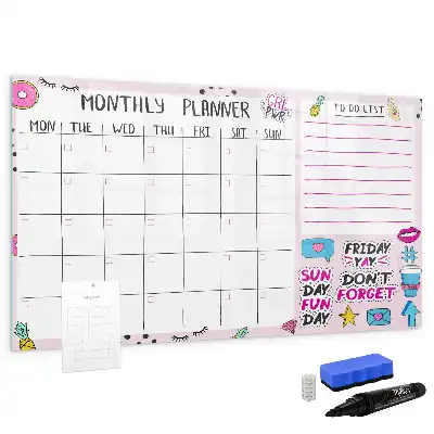 Magnetic glass dry erase board monthly planner