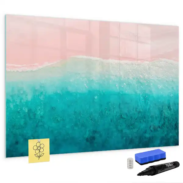 Magnetic marker board with beach and sea design