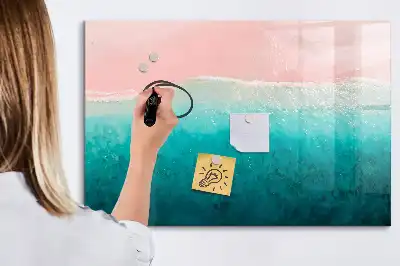 Magnetic marker board with beach and sea design