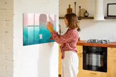 Magnetic marker board with beach and sea design