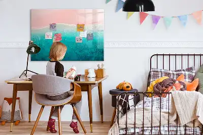 Magnetic marker board with beach and sea design
