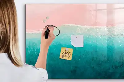 Magnetic marker board with beach and sea design