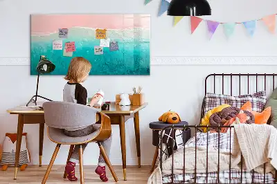 Magnetic marker board with beach and sea design